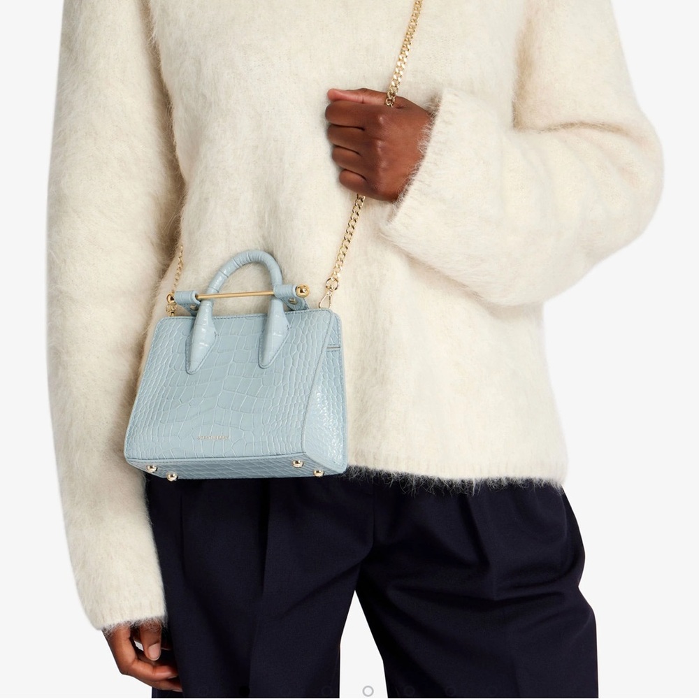 Strathberry Duck Egg Blue Croc Embossed Top Handle Nano Tote NWT - Picture 4 of 14